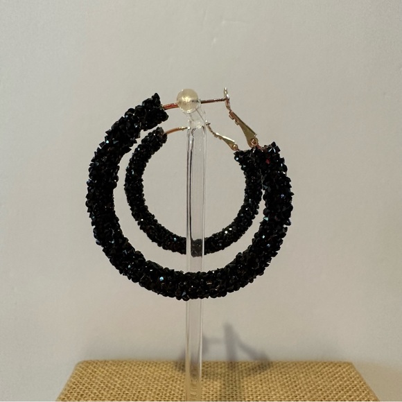 NWT Fashion Accents Earrings - Big Hoops black textured - glitter - Picture 8 of 10